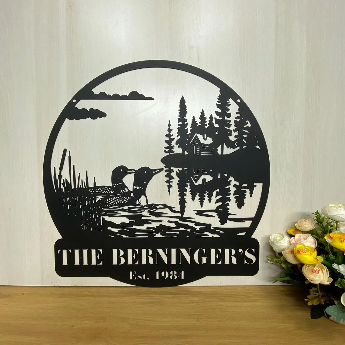Custom Loon Duck Metal Wall Art, Personalized Duck Lake House Name Sign, Waterfowl Loons Metal Wall Art, Loon Cabin Decor Lodge Metal Decor